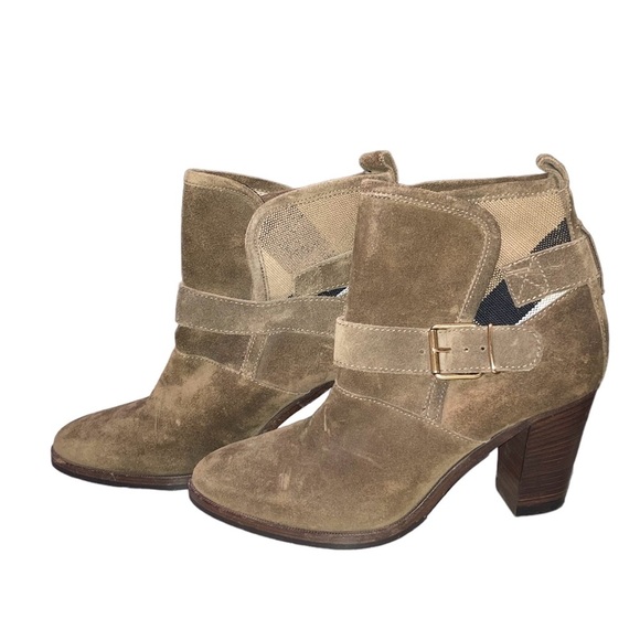BURBERRY Size 38 1/2;  US 7.5 Brown Suede Chunky heel Boots - Picture 1 of 5